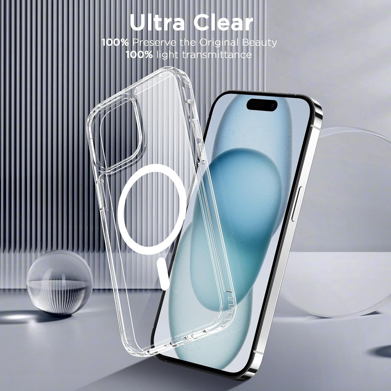 Magnetic Case for iPhone 15 6.1 inch, Clear | Anti-Scratch, Not Yellowing