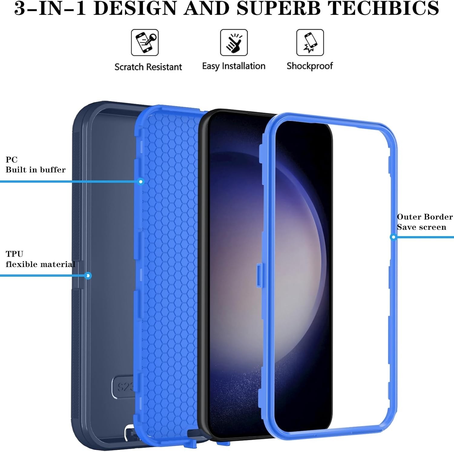 Heavy Duty Shockproof Phone Case for Samsung Galaxy S23 FE with HD Screen Protec