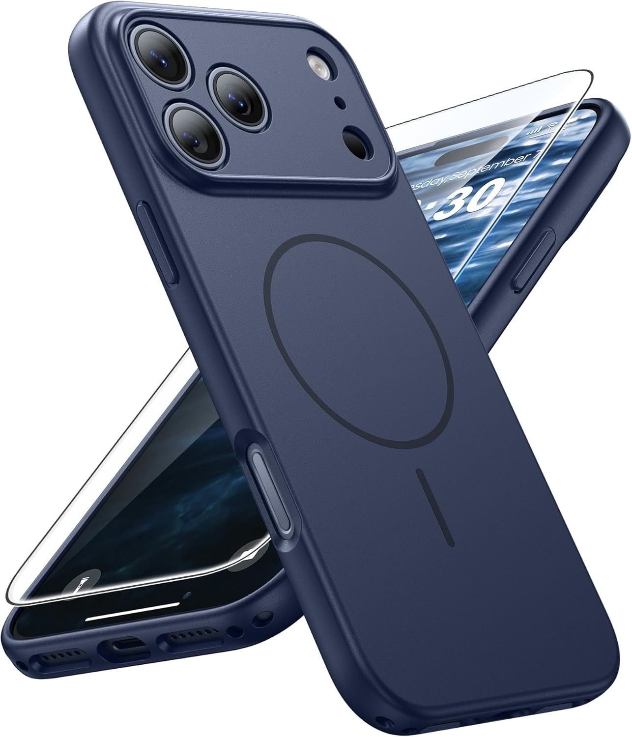 for iPhone 17 Pro Max Case Solid Blue Matte Magnetic Phone Screen Protector