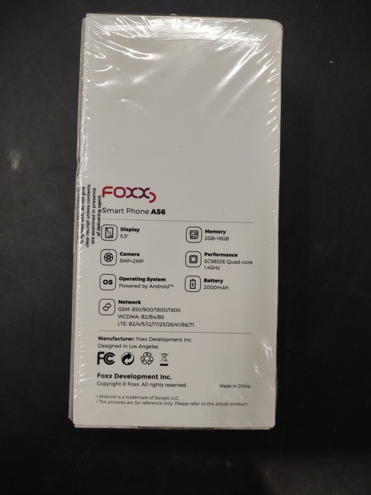 Foxxd Android A56 Smart Phone – Black – Carrier: Unlocked – Factory Sealed