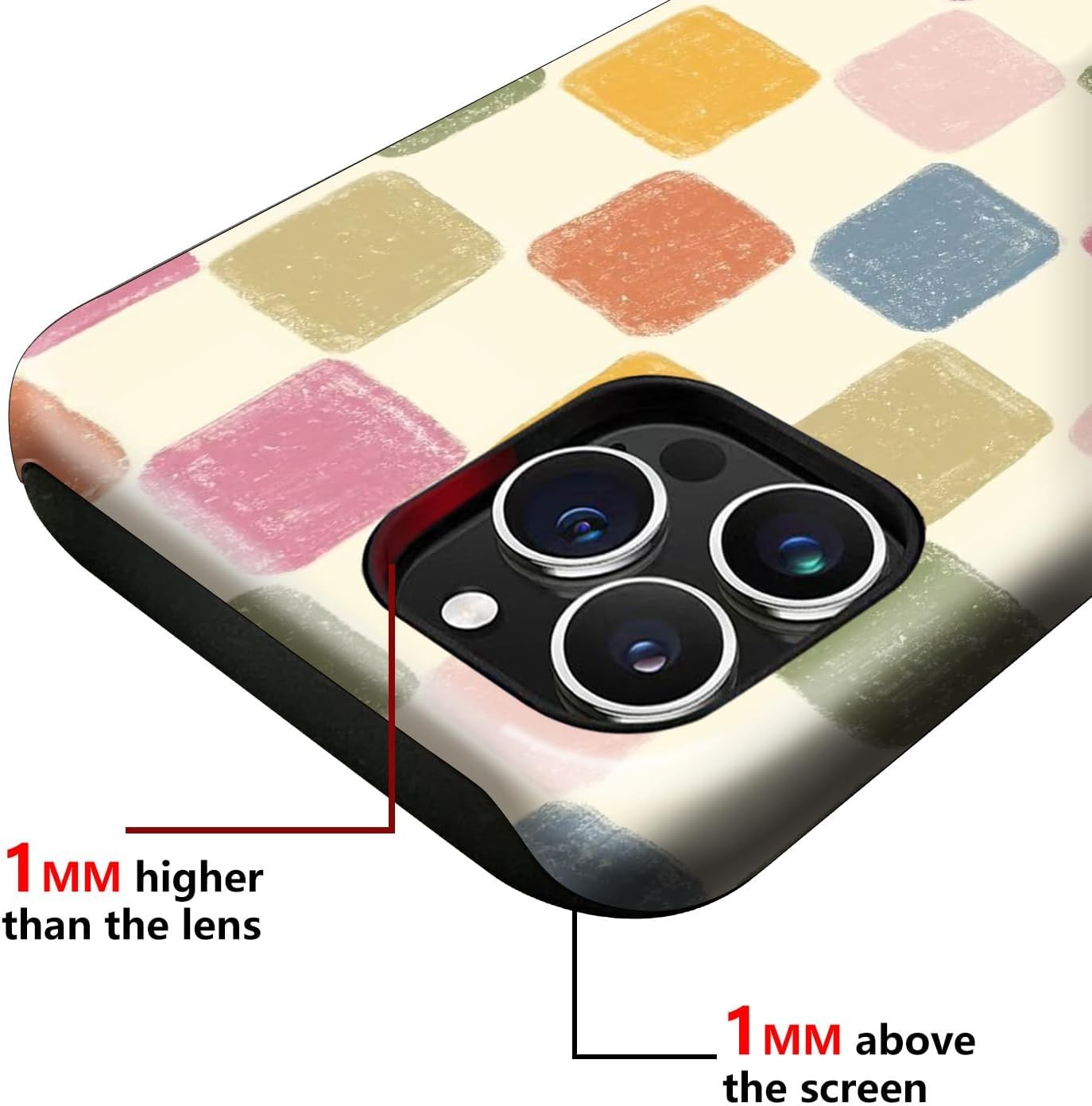 1. For iPhone 13 Pro Max Case, Retro Color Checkered Vintage Aesthetic Bumper