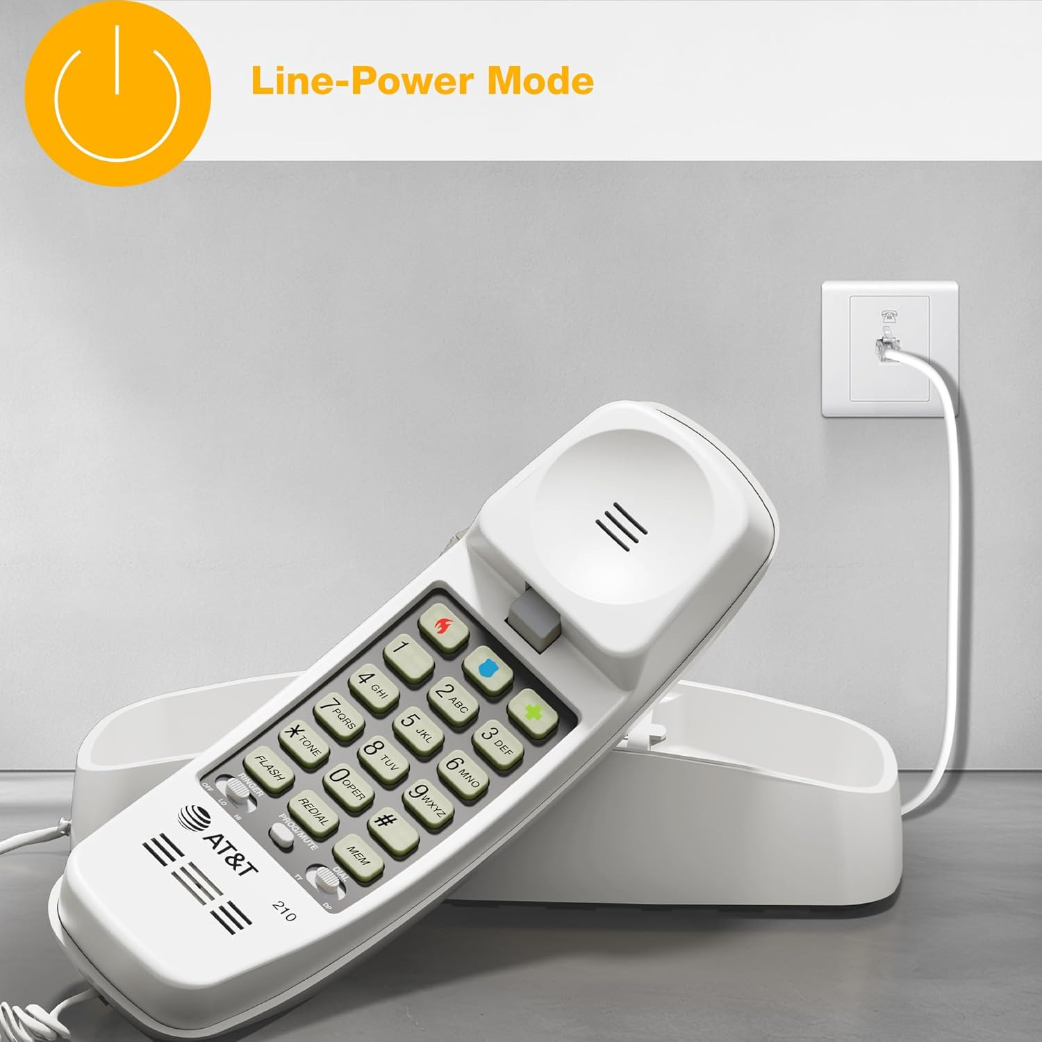 210 Basic Trimline Corded Phone, No AC Power Required, Wall-Mountable, White
