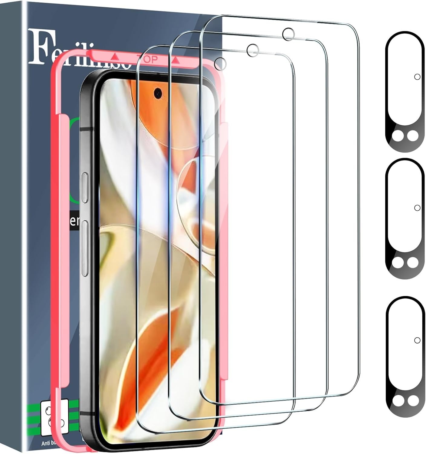 4in1 for Google Pixel 9 pro Tempered Glass 3 Screen Protector + 3 Camera Lens