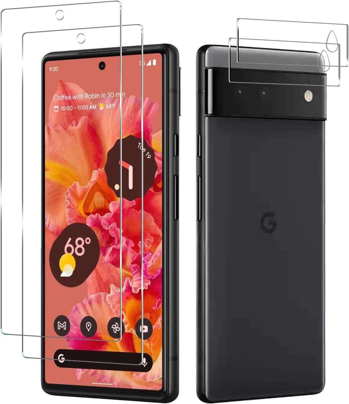 4 in 1 Google Pixel 6 Screen Protector,Front Tempered Glass,Side-Back Film