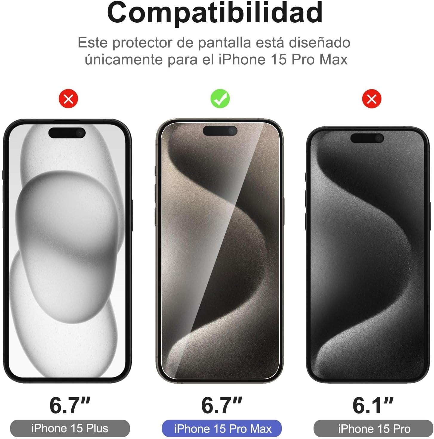 3x Pack for iPhone 15 Pro Max Screen Protector & Camera Lens Protector, Easy Ins