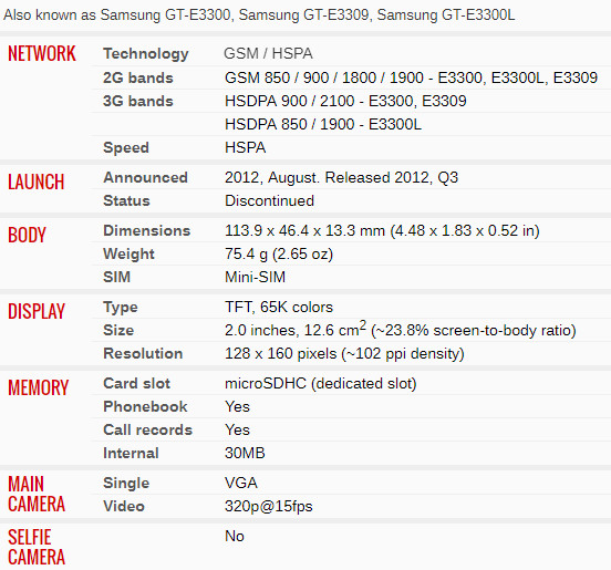 Original Phone Samsung E3309 2G GSM 850 900 1800 1900 3G HSDPA 900 2100