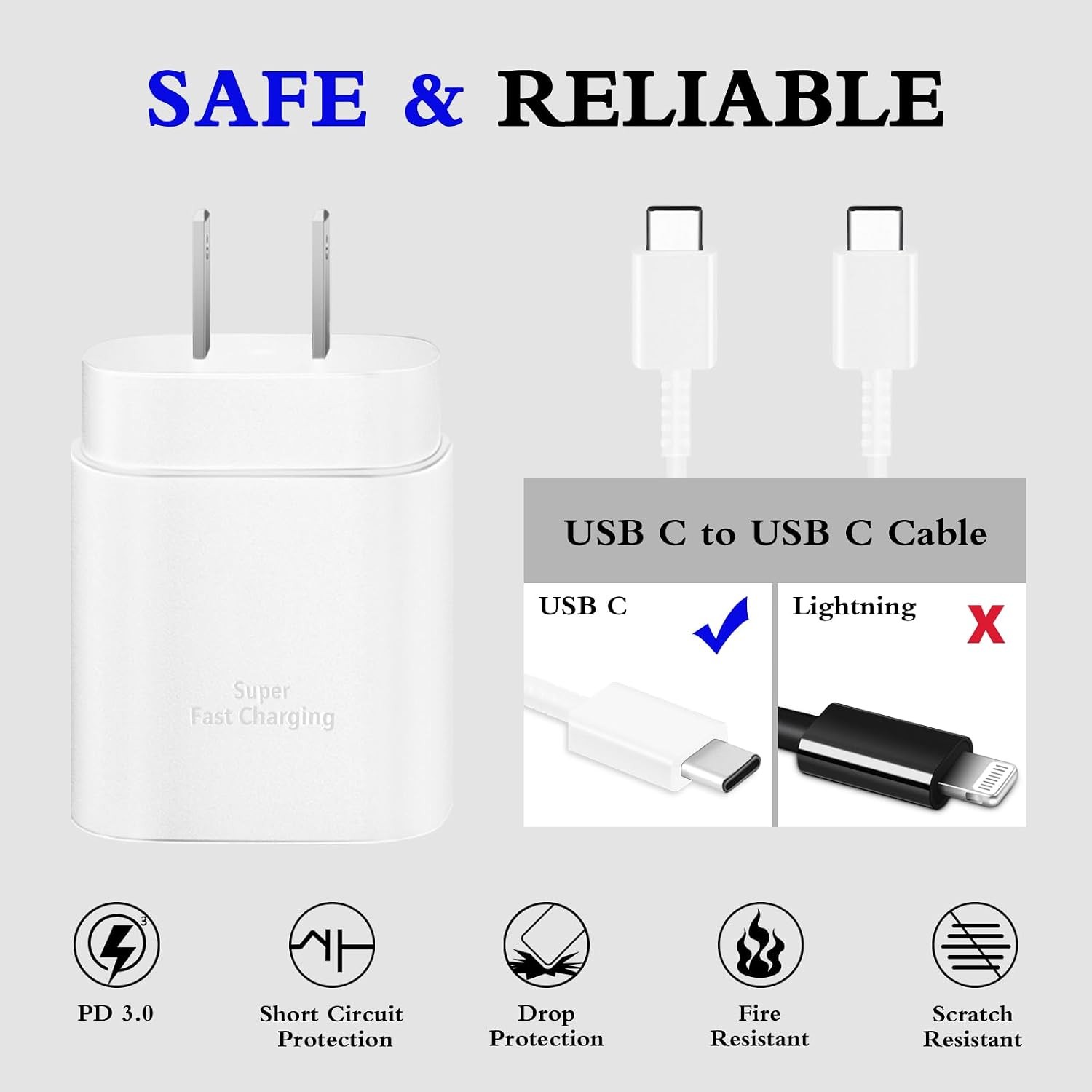 25W Type-C Fast Charging Block 2-Pack with 6ft Cable for Galaxy S23 Ultra/S22