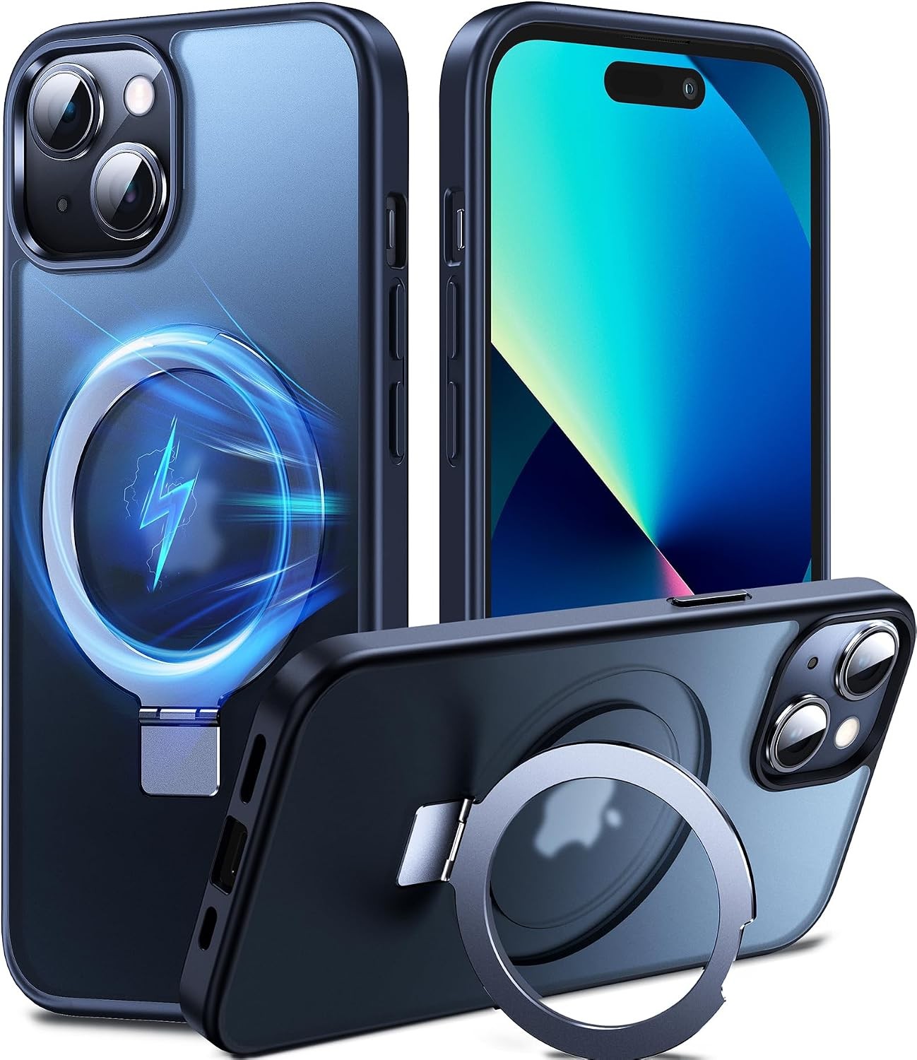 Magnetic 3-in-1 Kickstand Ring Holder for iPhone 13 and 14 Cases, Black
