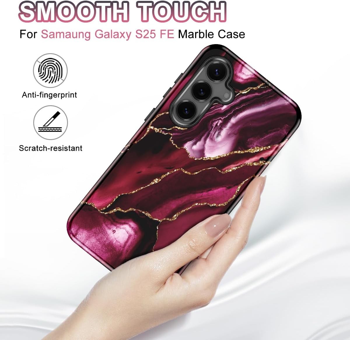 Burgundy Red Marble Pattern Case for Samsung Galaxy S25 FE, 3 in 1 Shockproof De