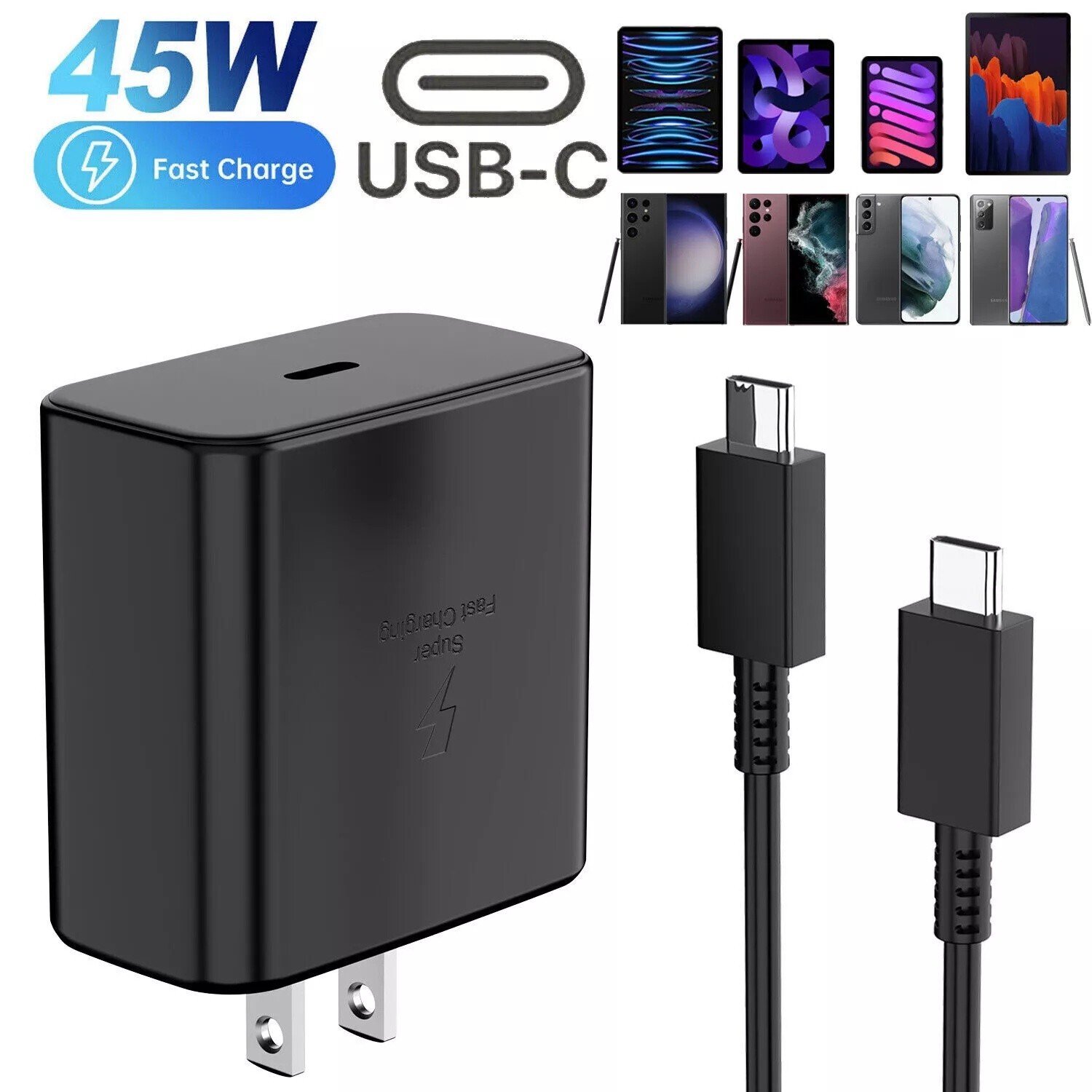 45W Fast Usb Adapter Wall Charger 6FT Cable For Samsung Galaxy S23 S22+S21 Ultra