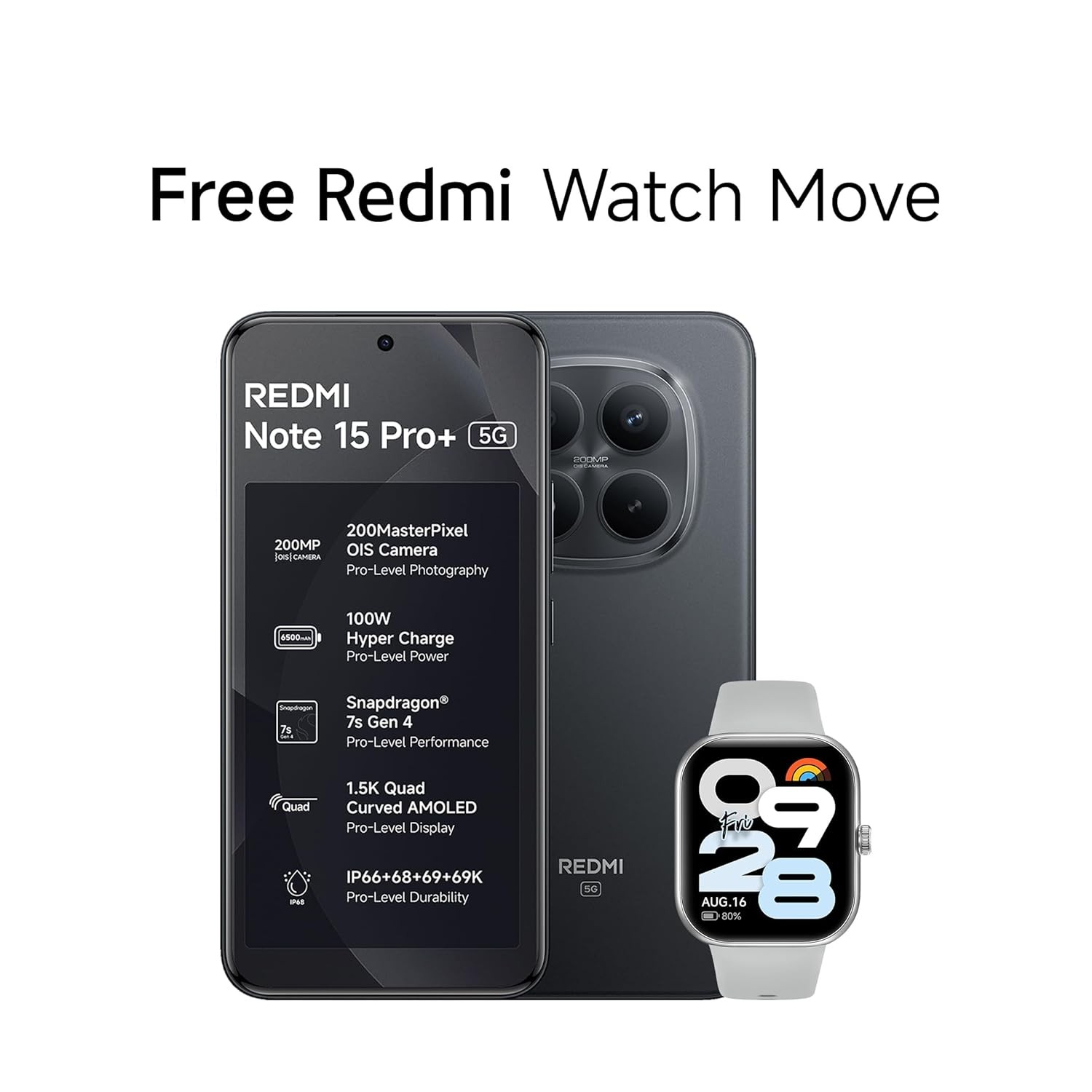 REDMI Note 15 Pro+ 5G Carbon Black 12GB 512GB Global Version Unlocked