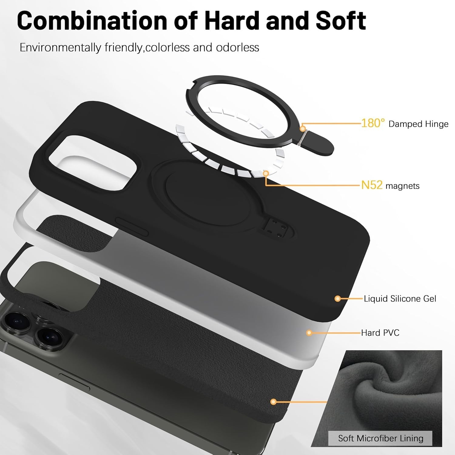 Case for iPhone 13 Pro Max with Magnetic Invisible Stand – Shockproof Silicone C