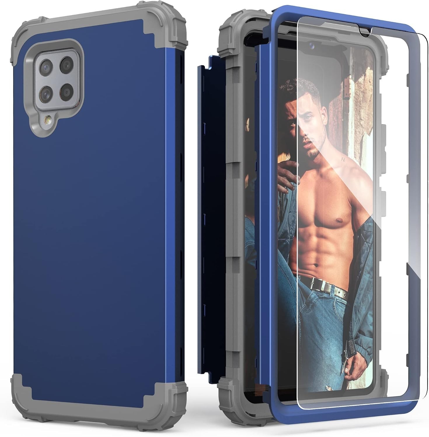 Galaxy A42 5G Case with Tempered Glass Screen Protector, Heavy Duty Bumper Cover