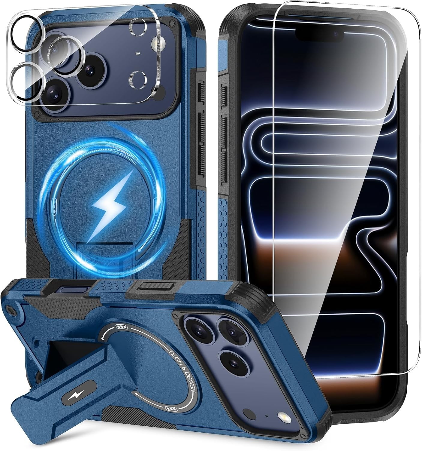 3 in 1 for iPhone 17 Pro Max Case, Invisible Kickstand, HD Screen Protector, Cam