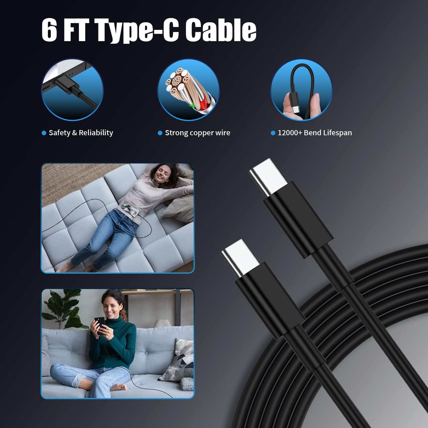 3-Pack 25W USB-C Fast Charger Block for Samsung Galaxy S24 Ultra, 6FT Cord