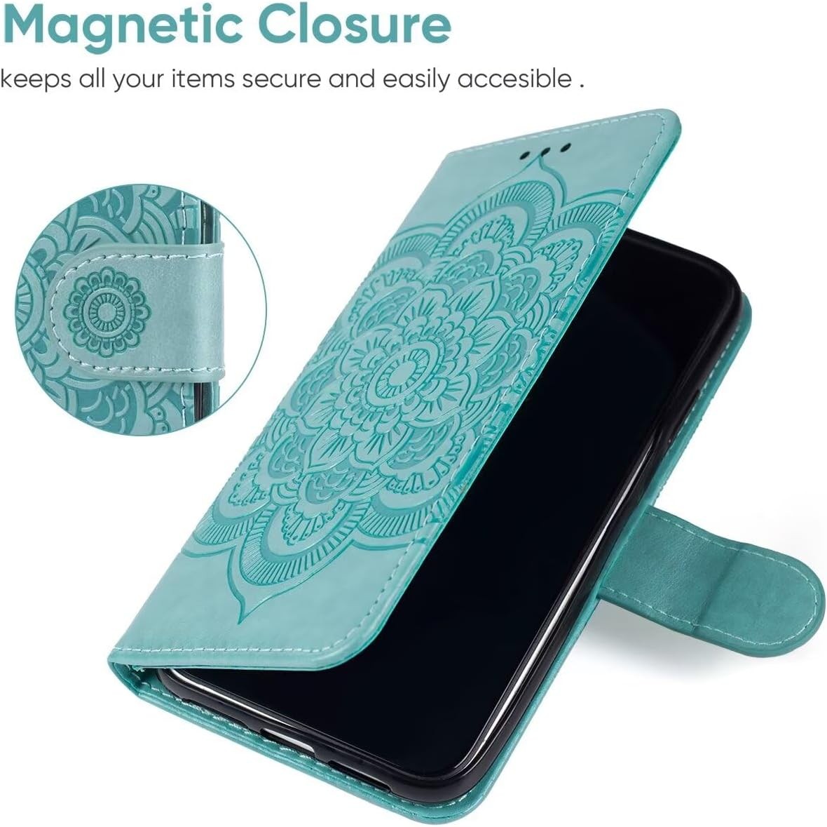 OnePlus 11 5G Wallet Case with Tempered Glass Protector, Green Leather Flip Cove