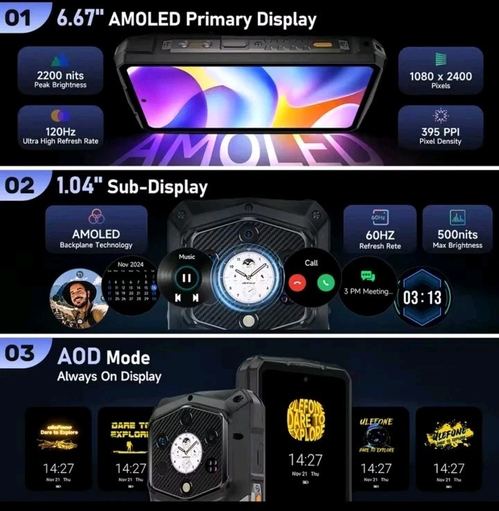 Ulefone Armor 29 Pro 5G Rugged Phone 32G+512G 6.67″64MP Night Vision Dual Screen