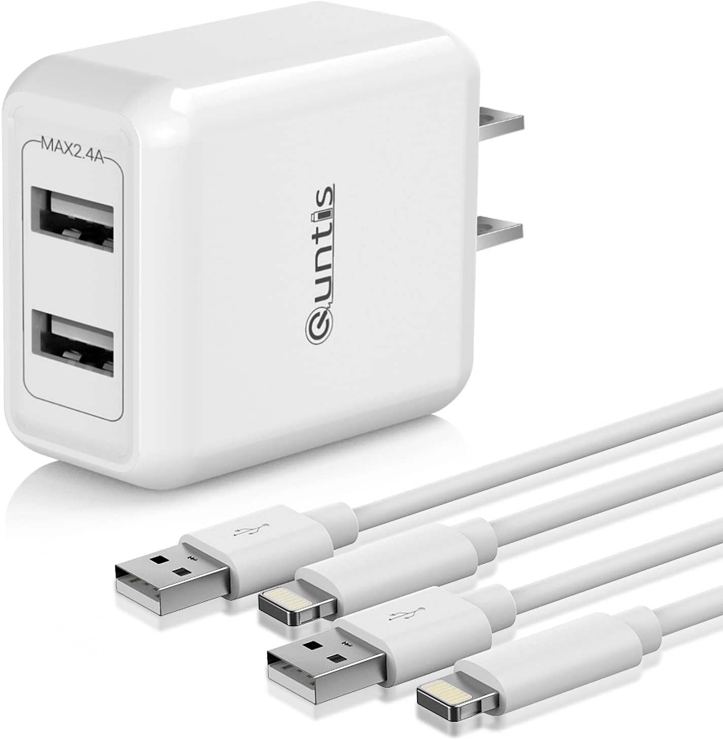 2 Pack Dual Port USB Wall Charger Fast Adapter for iPhone 14 13 12 6.6ft Cable