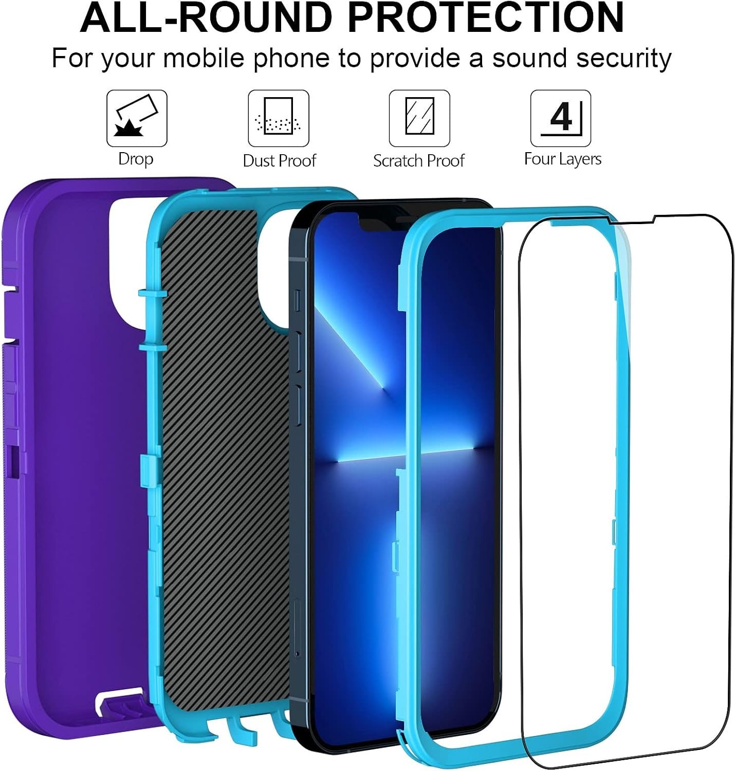 Case for iPhone 13 Pro Case 6.1″ with 2 Screen Protector, Full Body Heavy Duty M