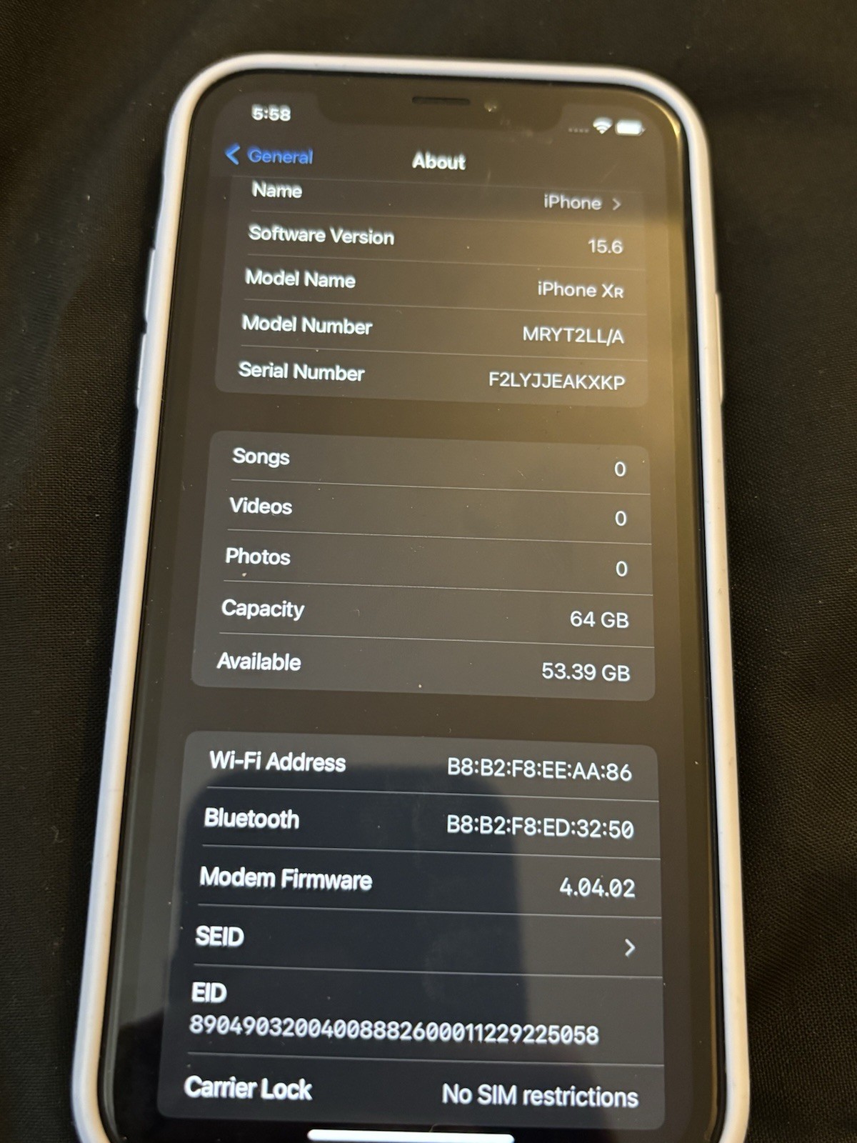 Apple iPhone XR A1984 64GB Unlocked White 93% Battery Health Clean IMEI