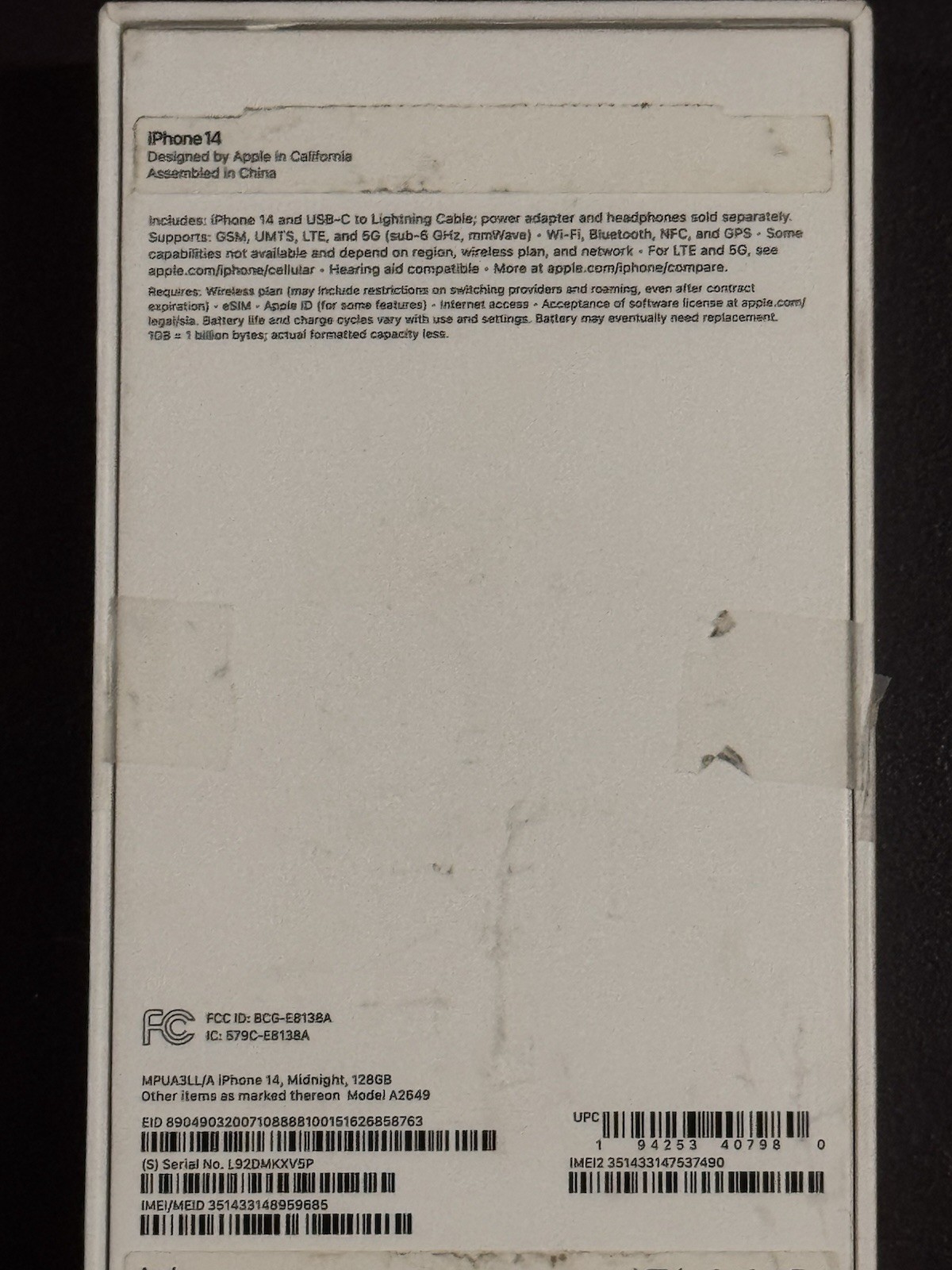 Apple iPhone 14 – MPUA3LL/A – Used But Works Fine