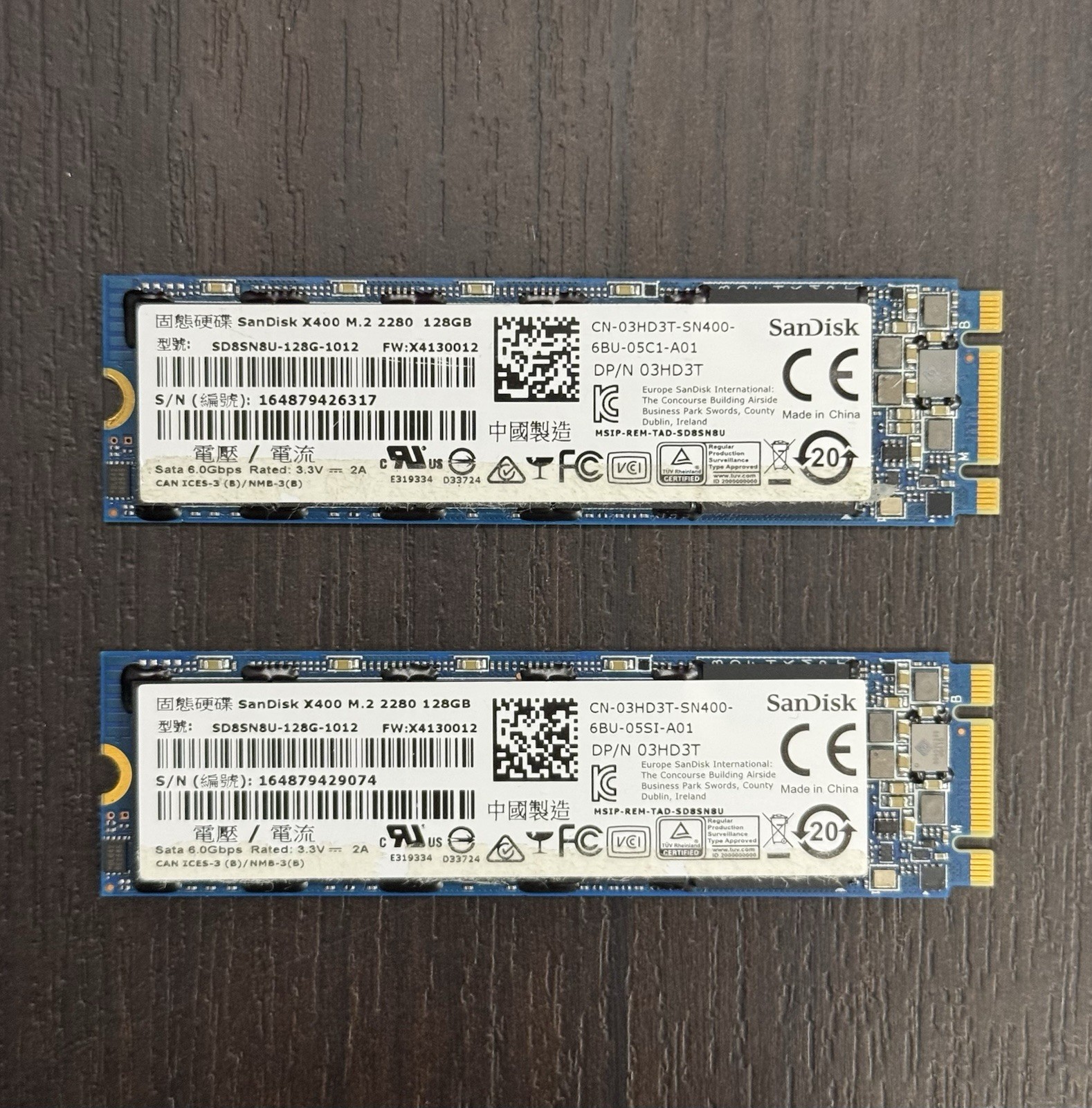 LOT OF 2 – SanDisk X400 128GB M.2 SATA SSD 2280 SD8SN8U-128G-1012 Internal SSD