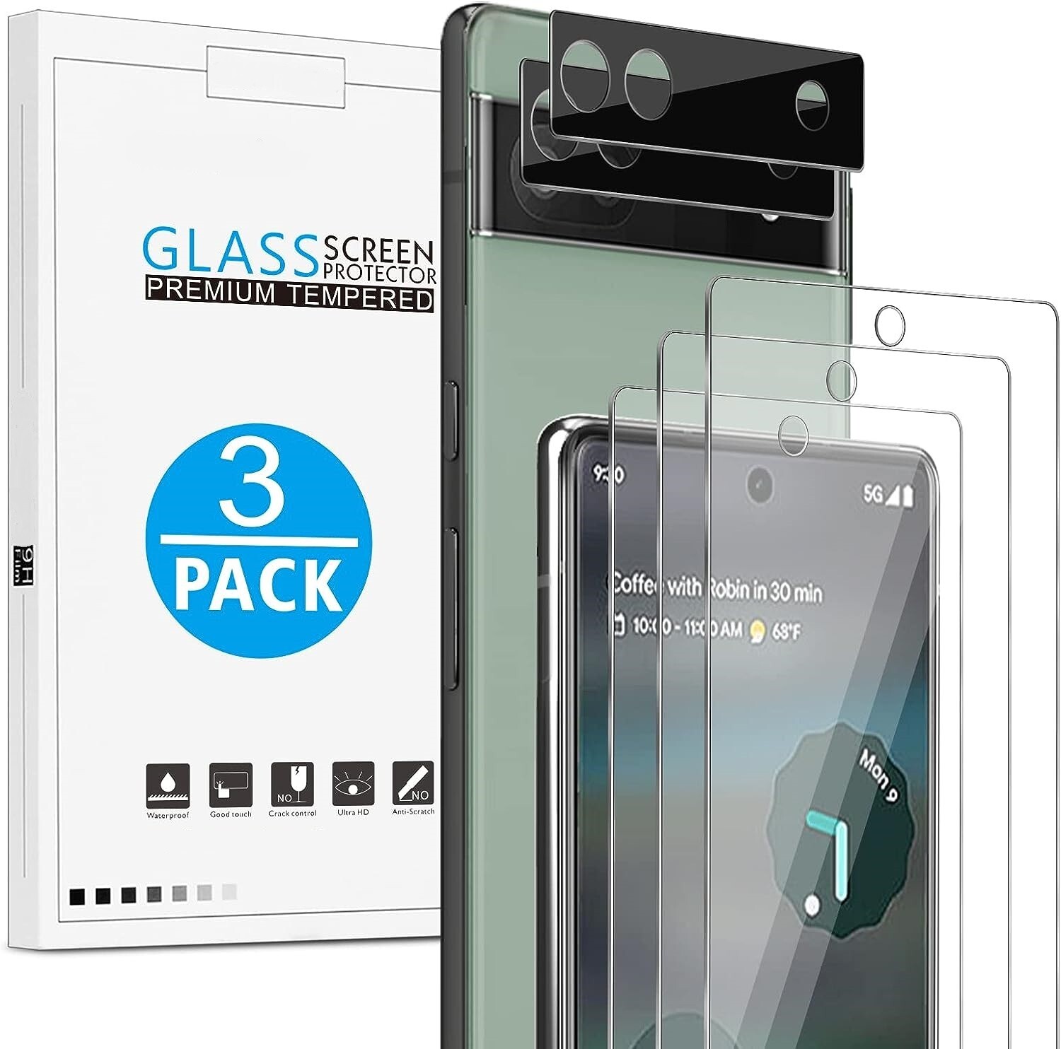 3+3 For Google Pixel 6a 5G Screen Protector Tempered Glass Transparency HD Clear