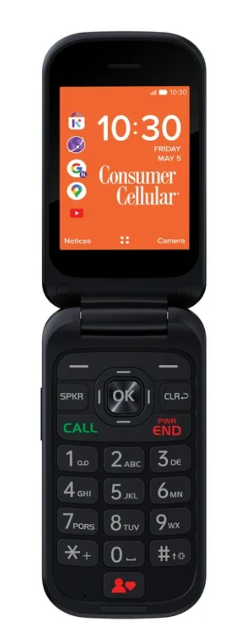 Consumer Cellular Iris Flip • Easy Senior Phone • Large Buttons • Voice‑to-Text