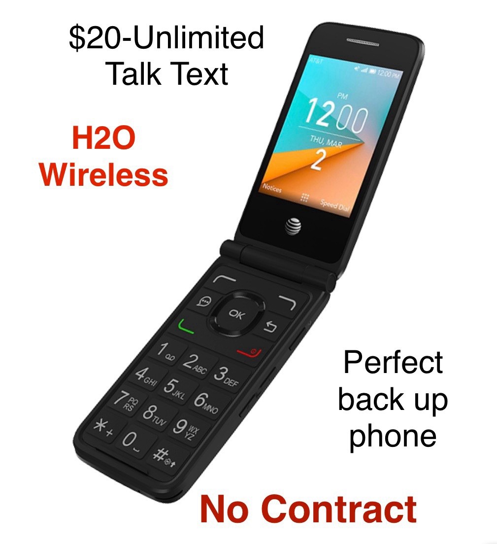 No contract Flip Phone UNLIMITED MONTH $20 plan included H2O Wireless “Flex”