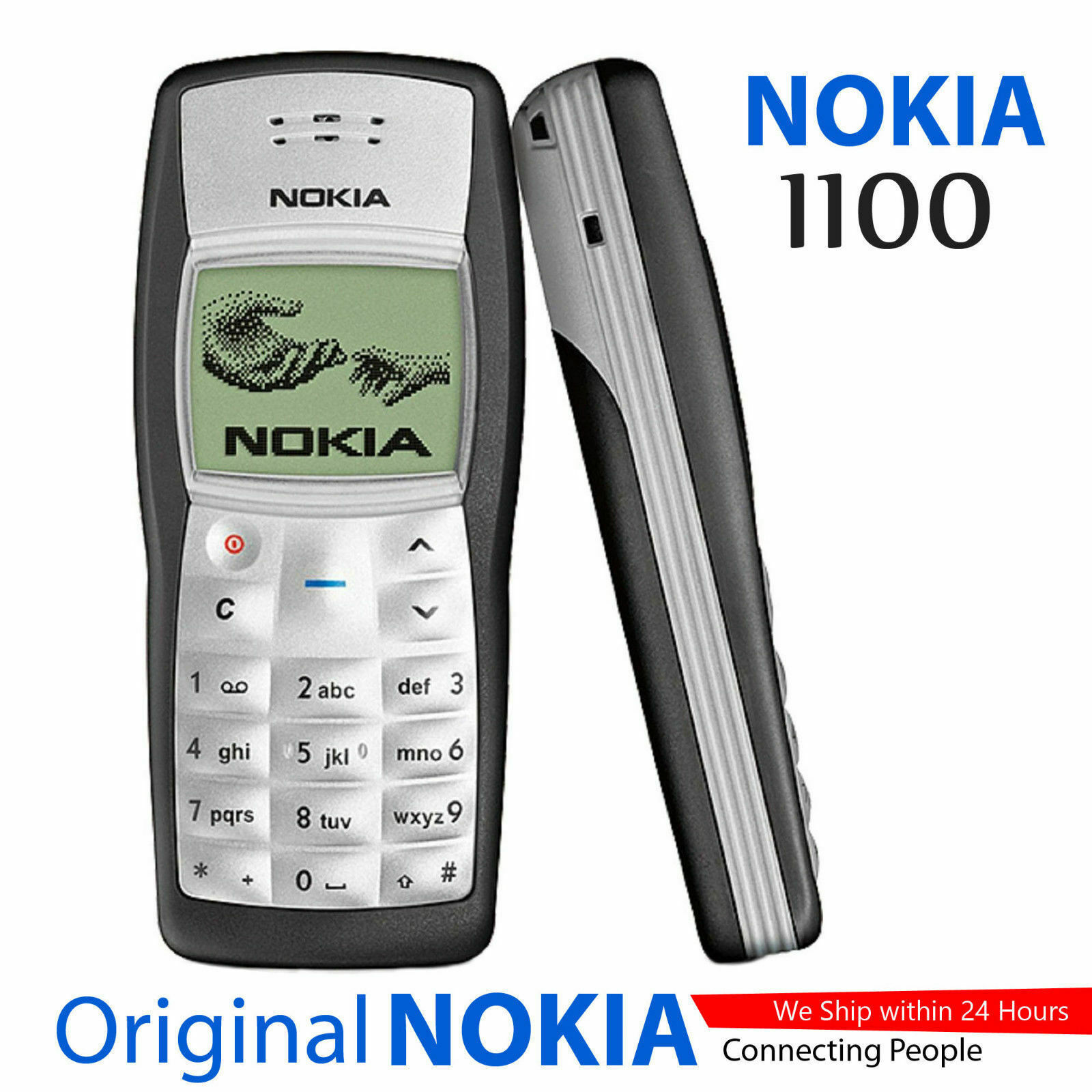Nokia 1100 GSM 900/1800MHz Manufacturer Direct Mobile Phone – Black/White/Blue