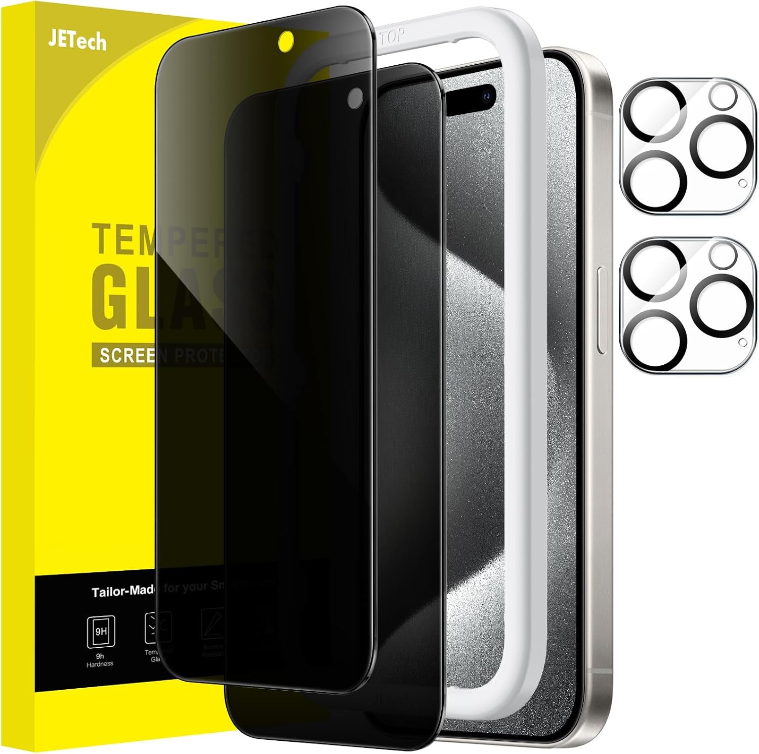 2PCS Privacy Screen Protector & Camera Lens Protector for iPhone 15 Pro 6.1 Inch
