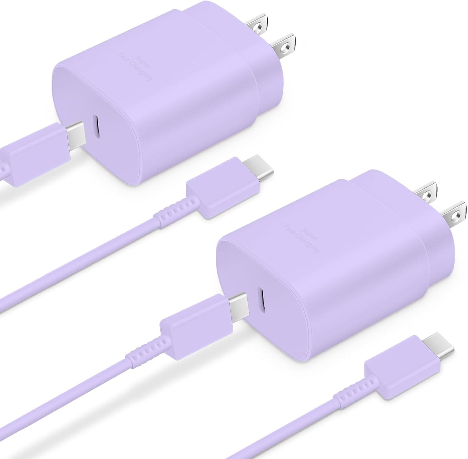 2-Pack 25W Type-C Fast Charger Block for Galaxy S23 Ultra/S23+ 6ft Cable