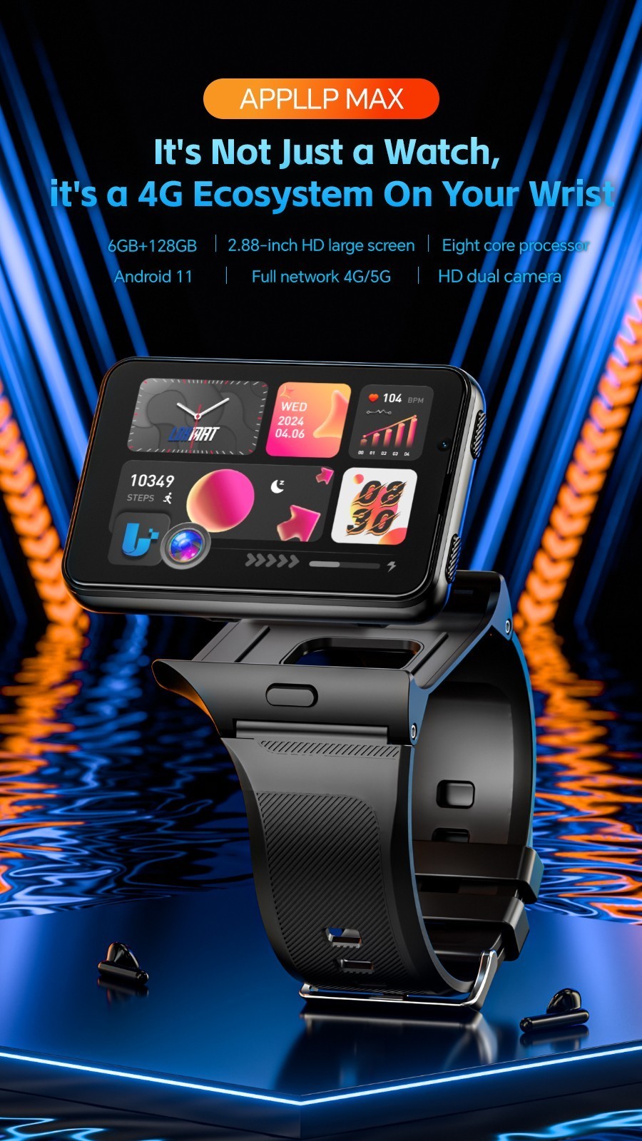 Smartwatch With Large 2.88 in Screen, 64GB Storage, Detachable Strap Smart Watch