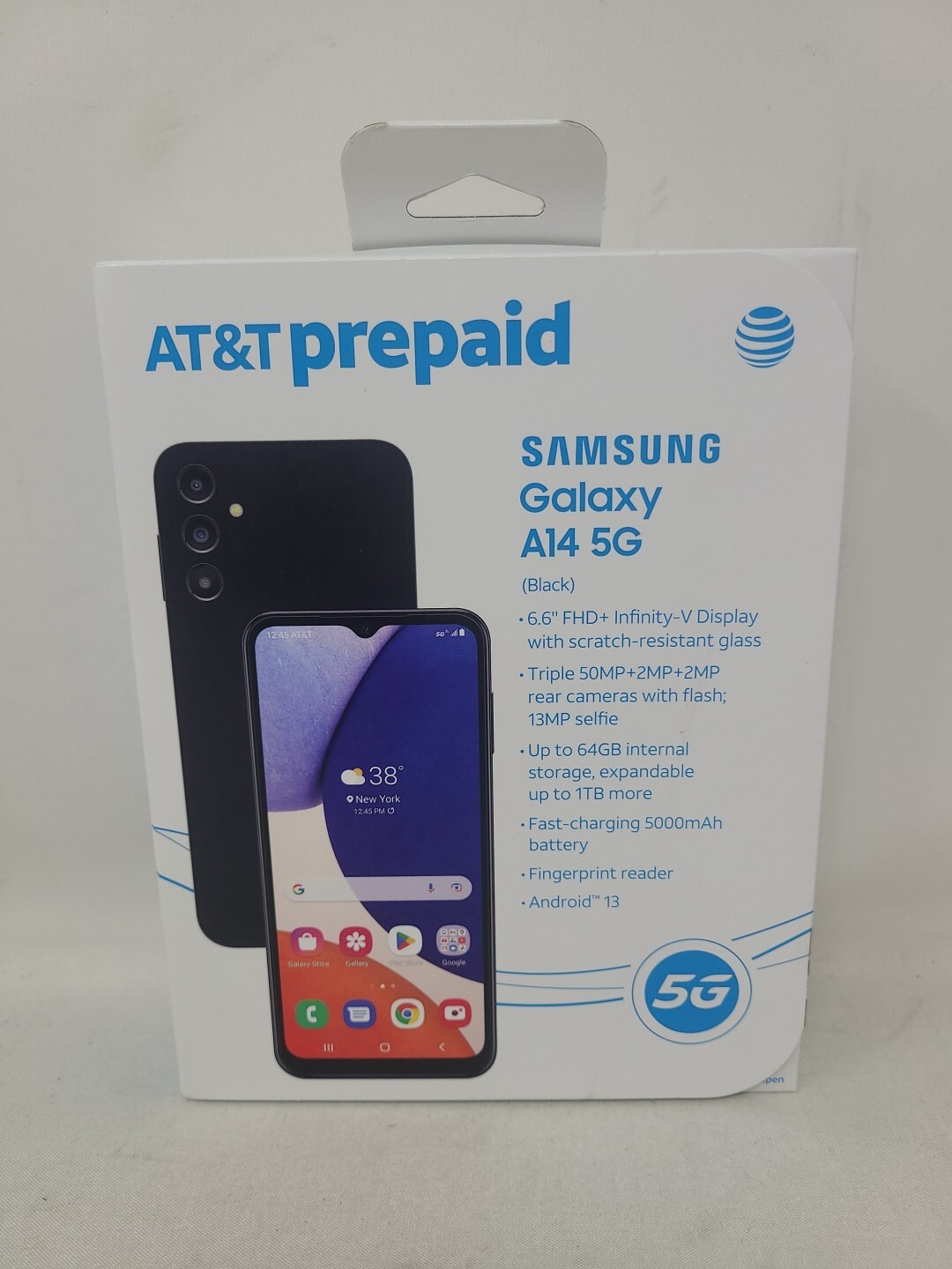 Samsung Galaxy A14 5G SM-A146U1 64GB/4Gb/50MP Black Phone, Locked to AT&T NEW