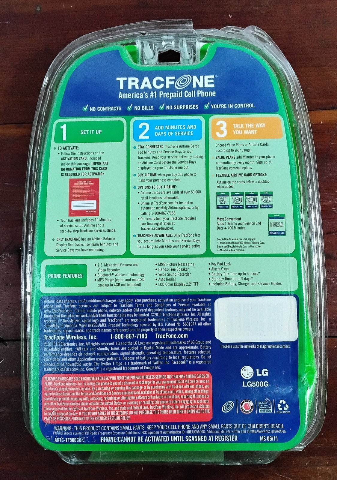 LG 500G Black (TracFone) Pre Paid Cell Phone NEW IN PACKAGE