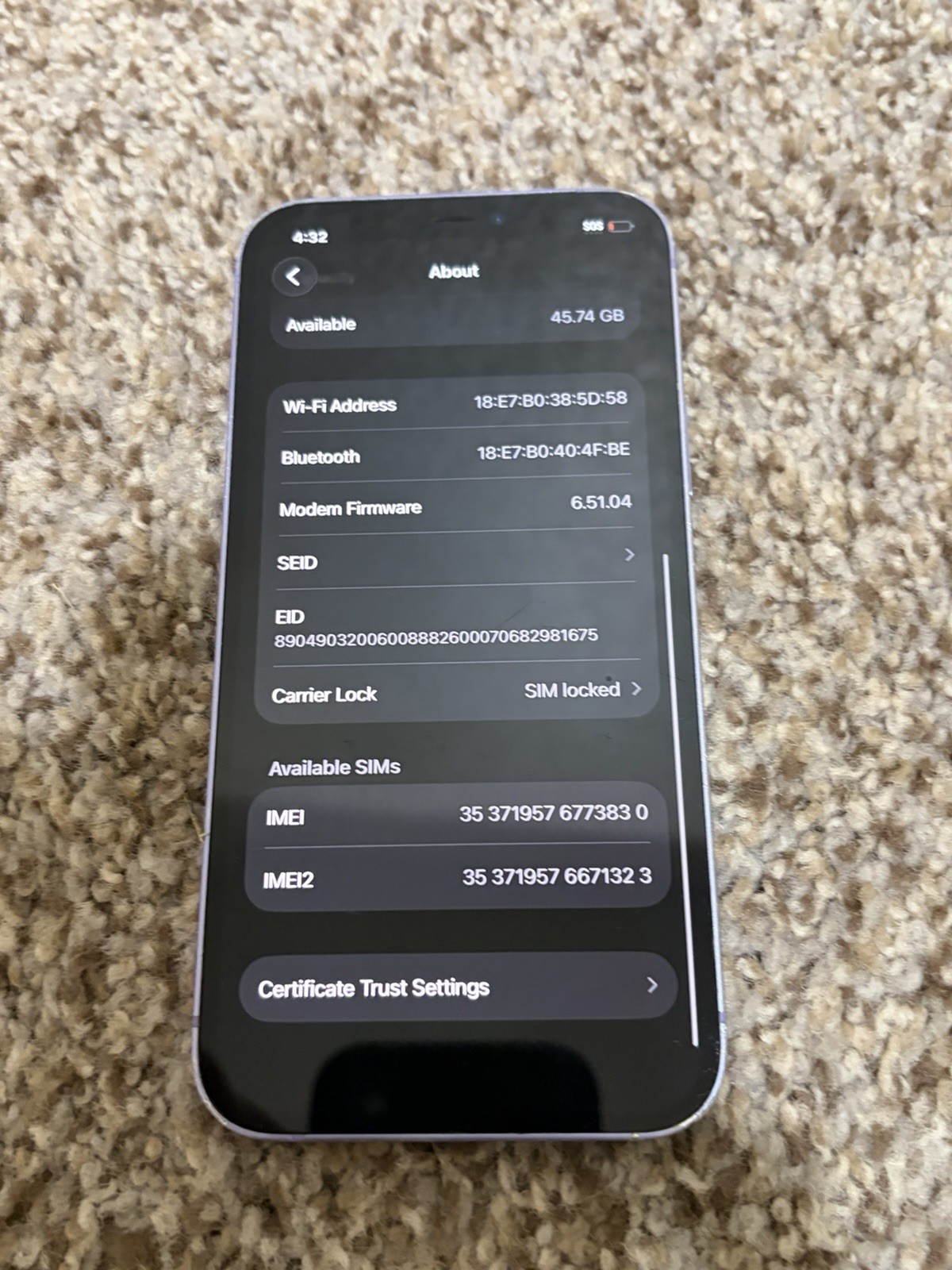 Apple iPhone 12 – 64GB – Purple (Read Description)