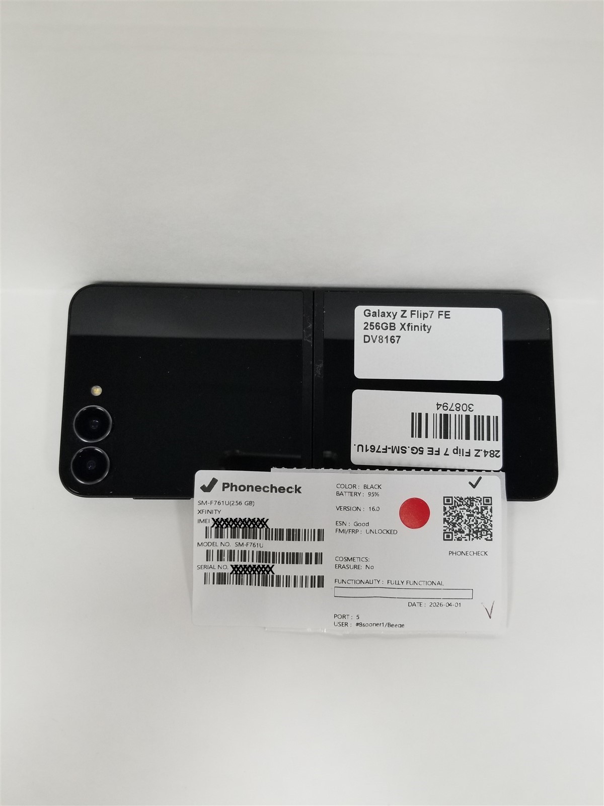 Samsung Galaxy Z Flip7 FE 256GB Black SM-F761U (Xfinity) Fully Functional DV8167
