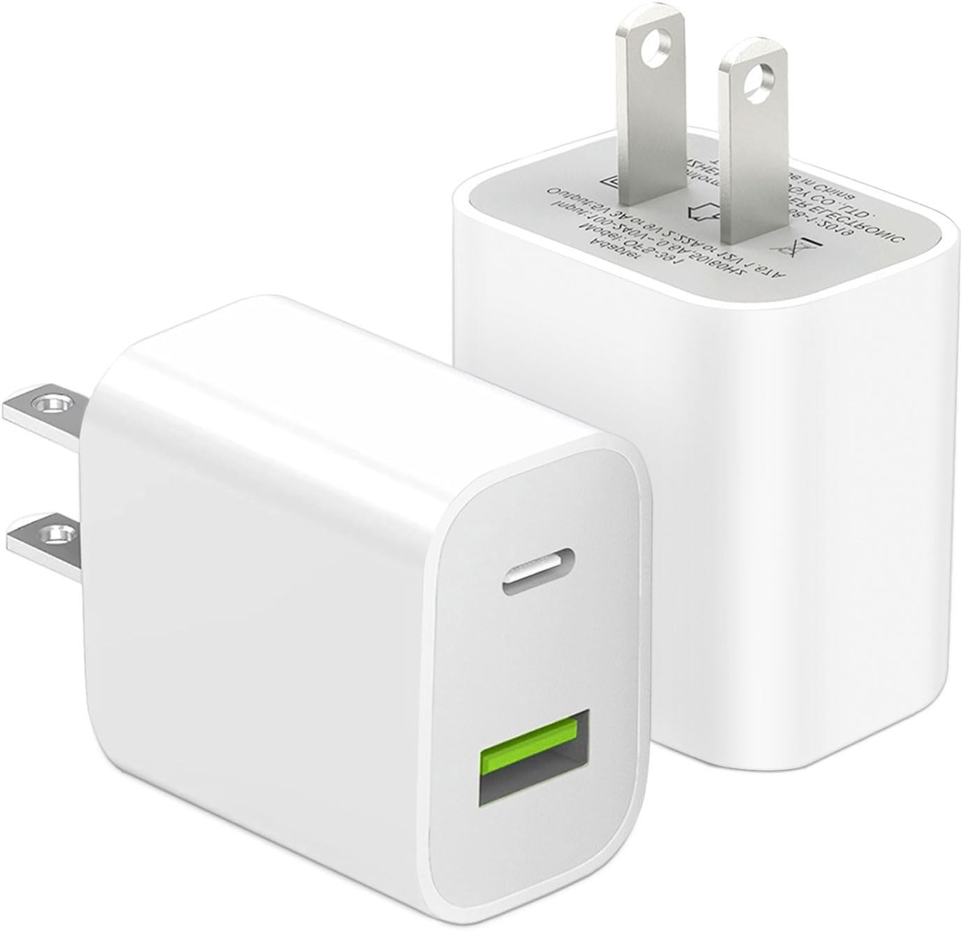 2 Pack USB C Charger Block, Dual Port Type C Wall Charger Fast Charging 20W Adap