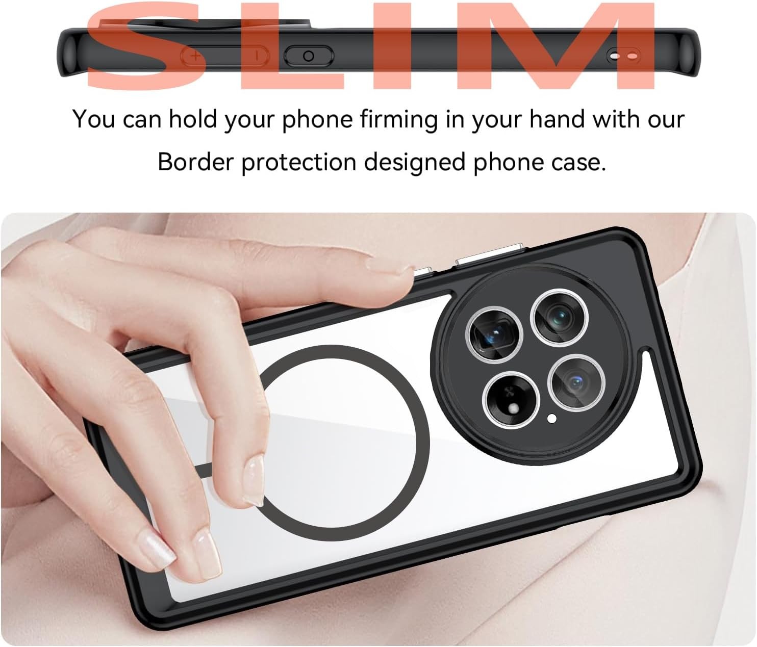Magnetic for OnePlus 13 Case, Clear Shockproof Phone Case with Camera Cover, Bla