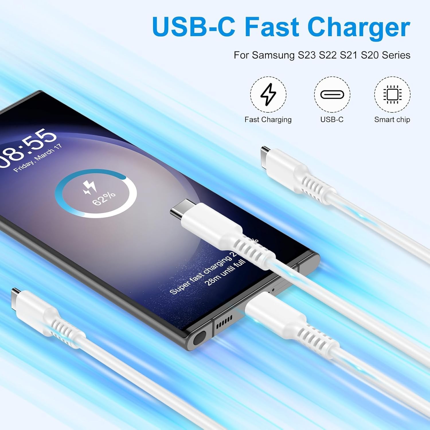 2 Pack 25W USB-C Fast Charger Adapter for Galaxy S23 S22