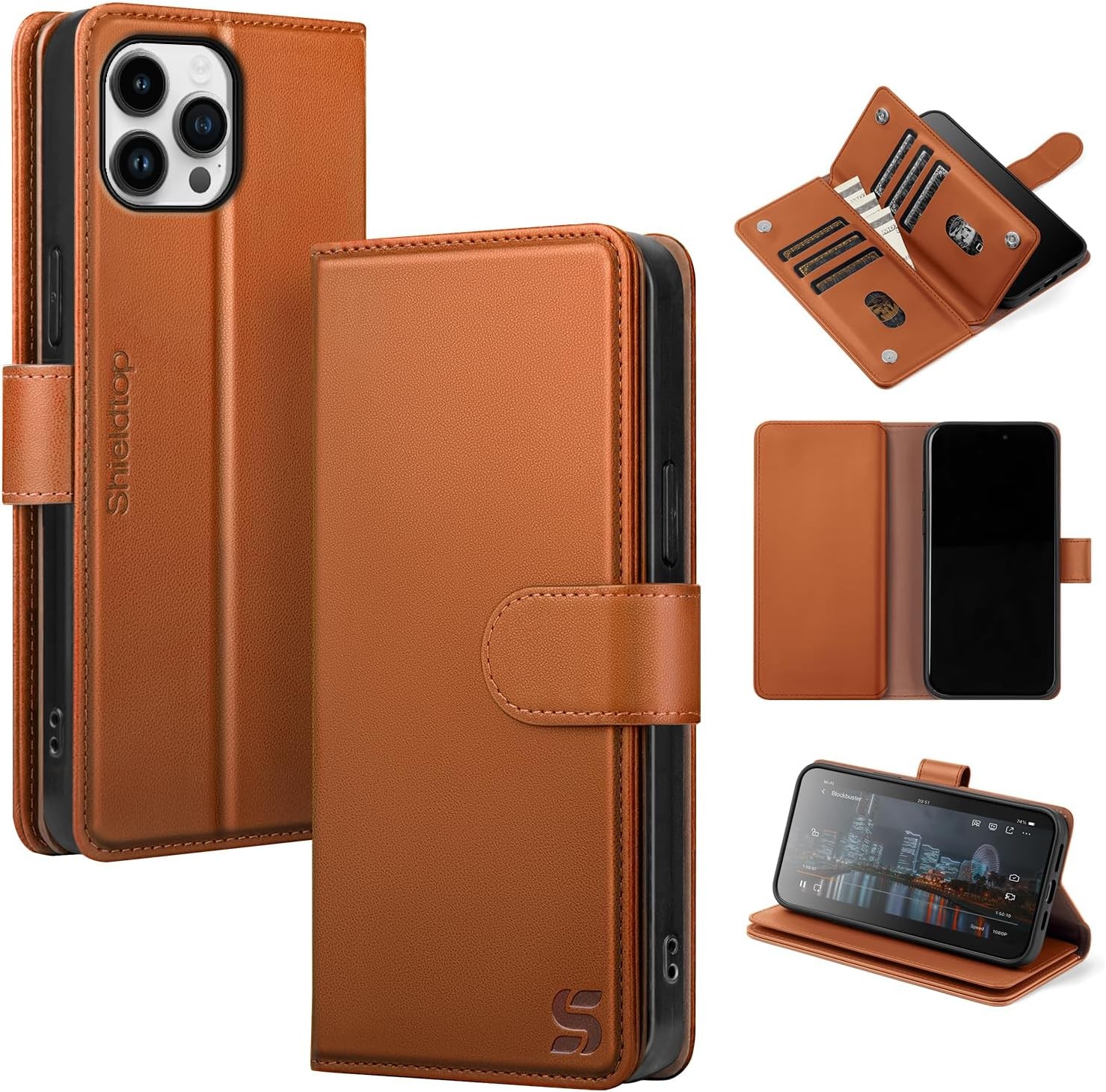 PU Leather Flip Wallet Case for iPhone 12 Pro Max with RFID Blocking and Card Sl