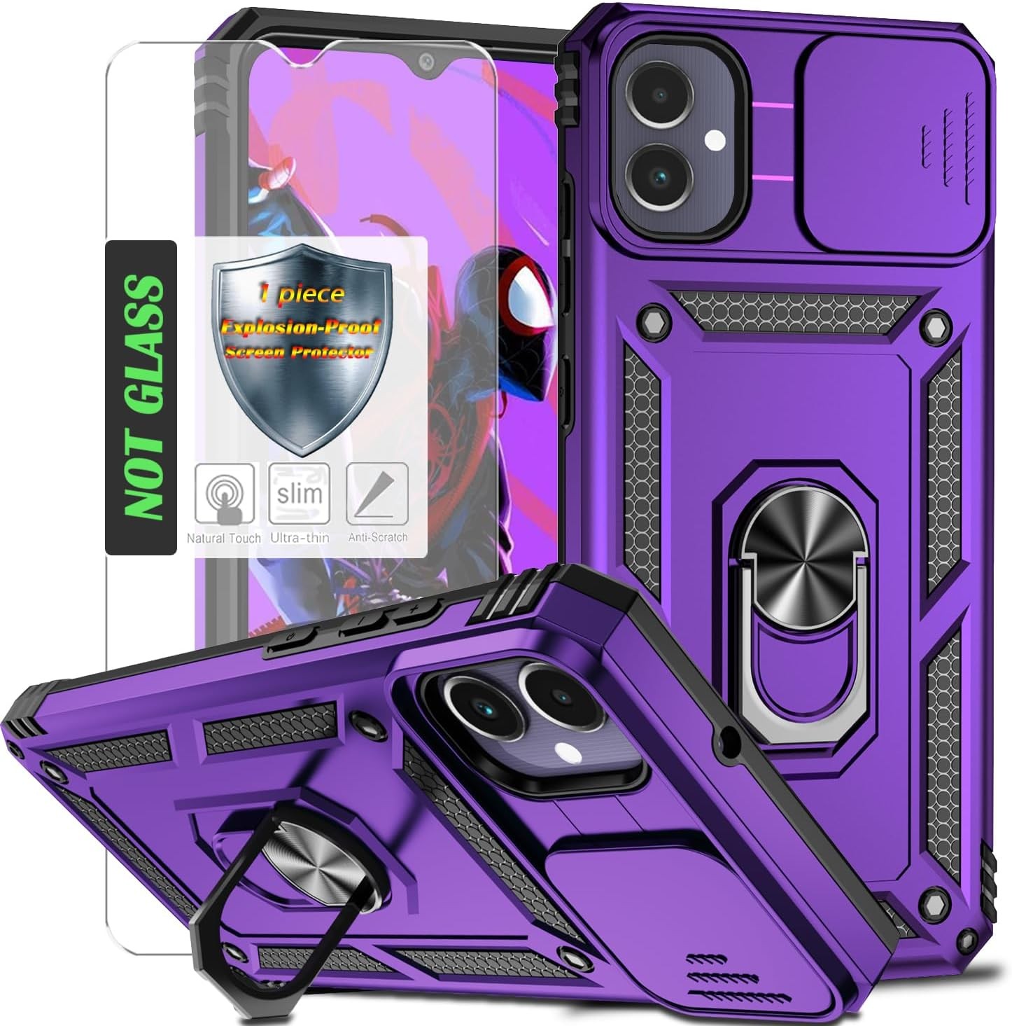 Case & HD Screen Protector for Galaxy A05 Military Grade Drop Protection Purple