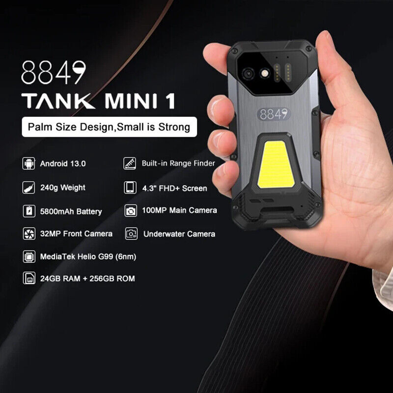 Unihertz 8849 Tank Mini Rugged Small Phone 4.3″ 24GB+256GB 100MP Helio G99 IP68