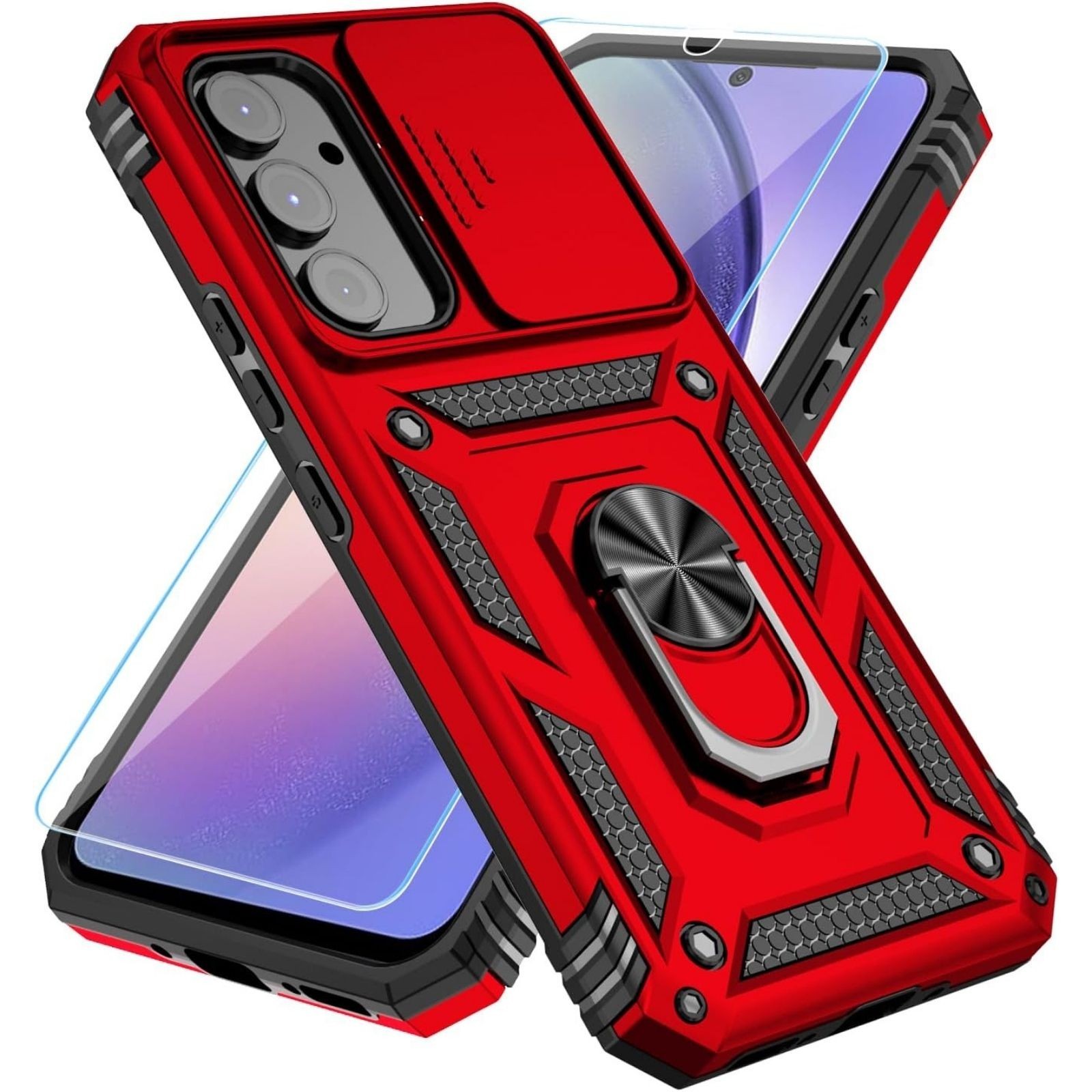Phone Case for Samsung Galaxy A14 5G with HD Screen Protector & Kickstand, Red