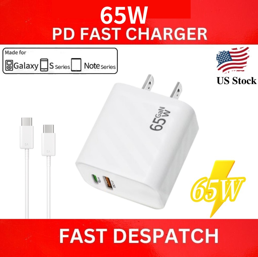 3FT USB-C Charging Cable 65W Power Adapter Duo Wall Charge For Samsung Galaxy