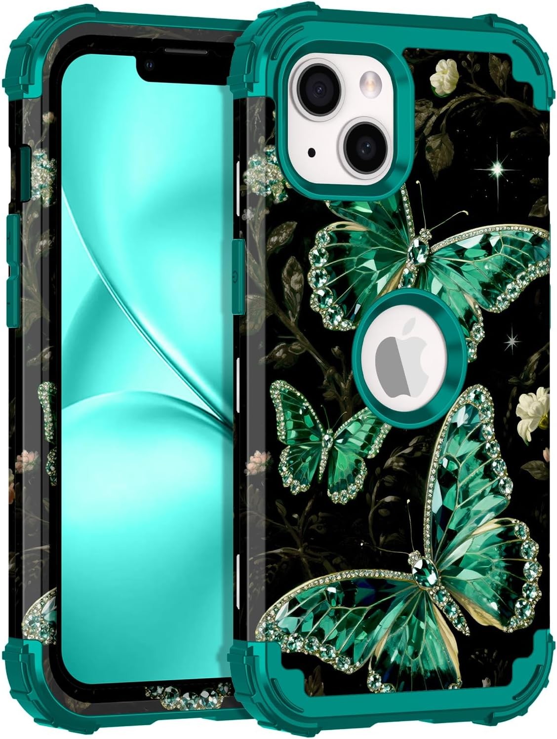 Rugged 3 in 1 Shockproof Case for iPhone 14/13, Heavy Duty Hard PC & Soft Silico