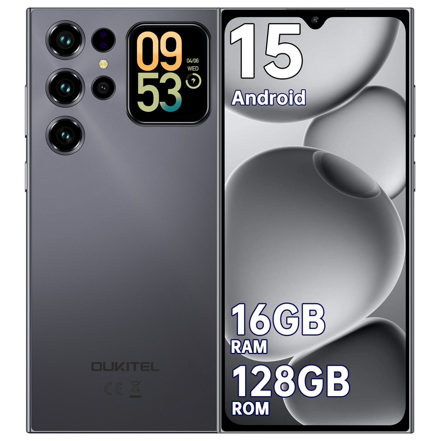 OUKITEL C62 Cell Phone 6.88″ Dual Screen 16GB+128GB 5150mAh Android 15 T-Mobile