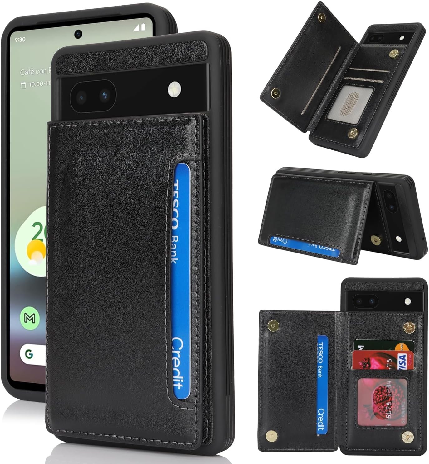 Wallet Phone Case for Google Pixel 6a, Card Holder, RFID Blocking, Black