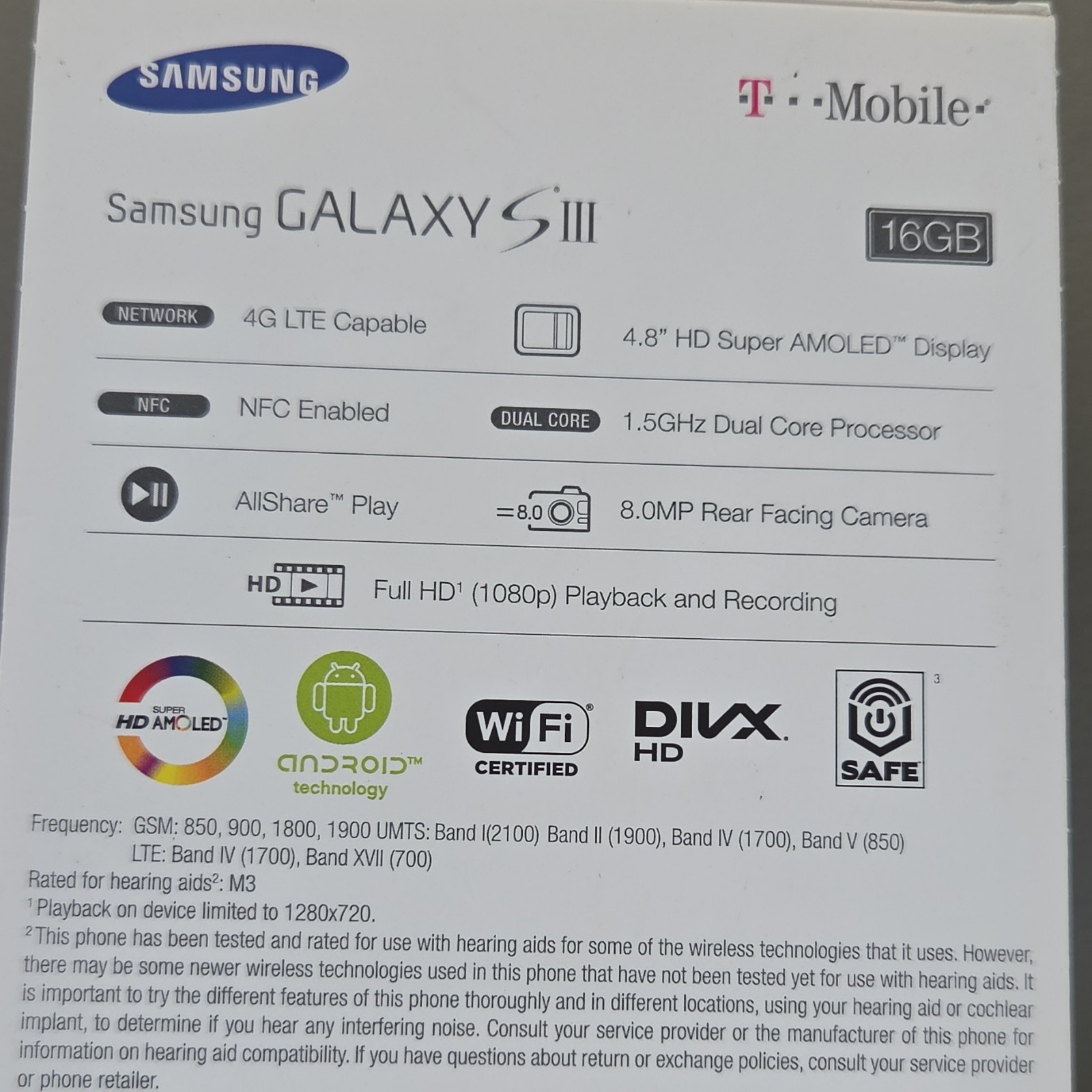 Samsung Galaxy S III 16GB White T-Mobile 4.8in 8MP Dual Core 4G LTE