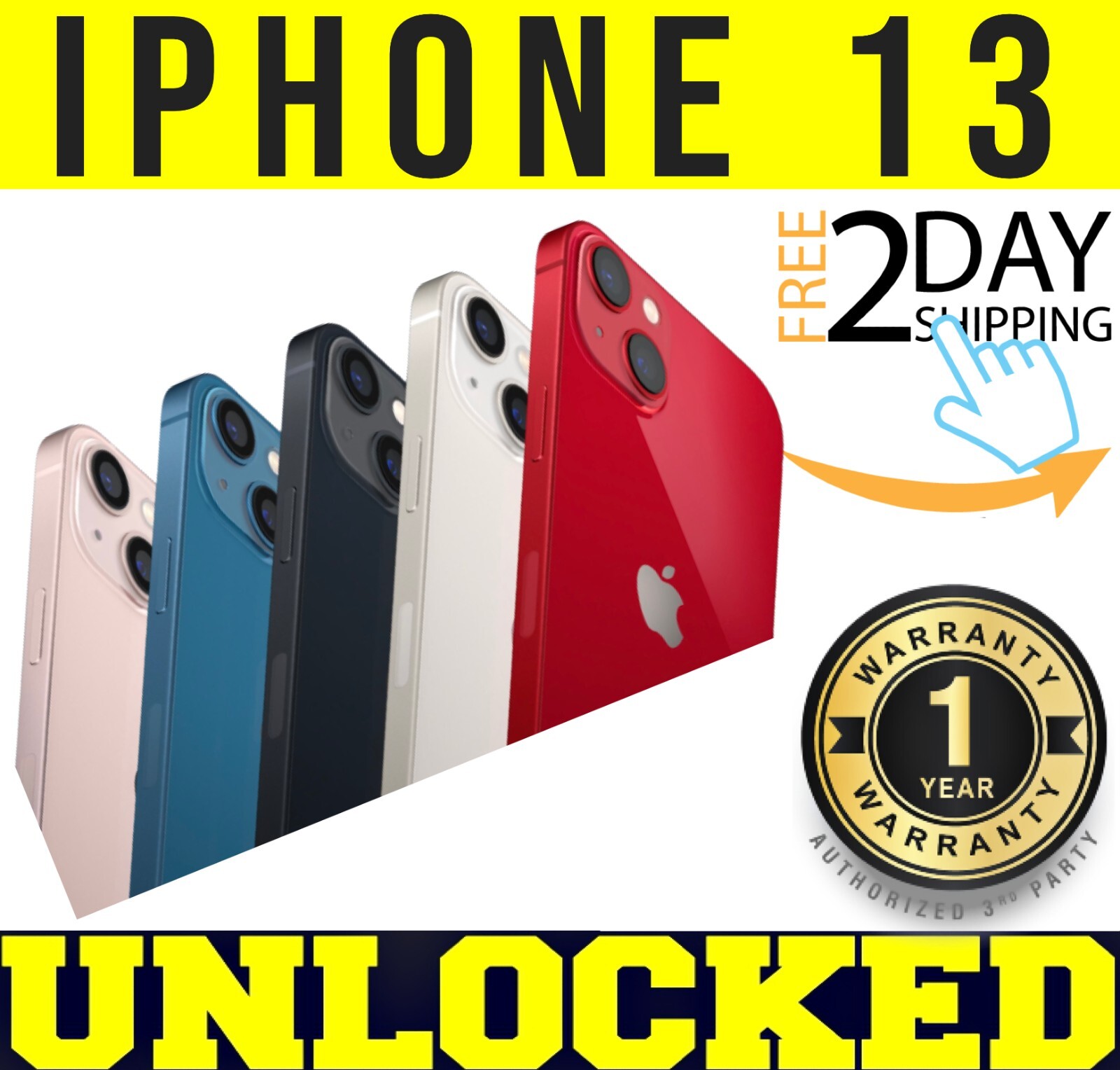Apple iPhone 13 – 128GB 256GB 512GB (UNLOCKED) 🔋 100% BATTERY 🔋 ⚫⚪🔴 ✤SEALED✤